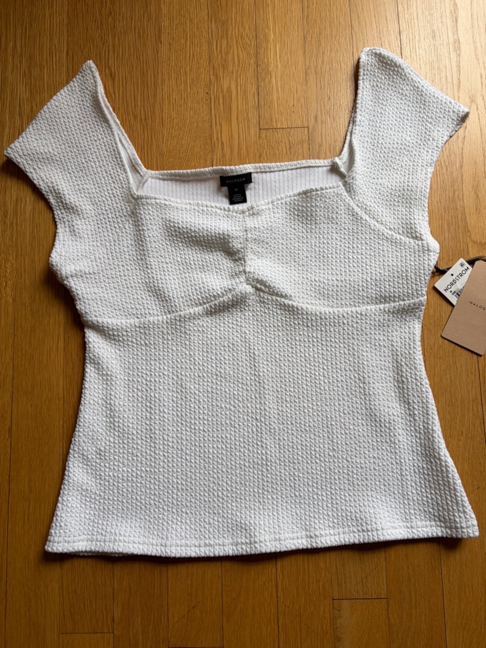 Halogen White Textured Square-Neck Crop Top